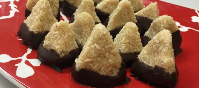 Chocolate dipped coconut pyramids